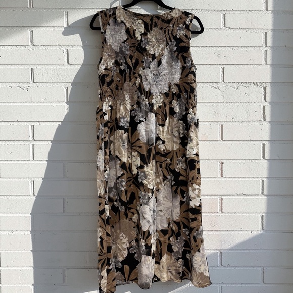 Croft & Barrow Floral Smocked Midi Dress Brown Neutral Boho XL - Picture 2 of 5